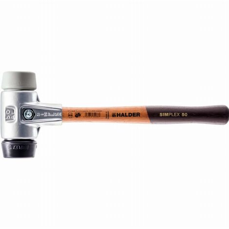 Maillet HALDER SIMPLEX Caoutchouc chargé / TPE moyen avec boîtier en aluminium et manche en bois - D=50 mm - 3123.050 (1/2)