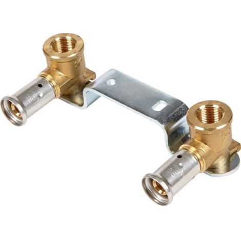 Henco – Support mural pour deux appliques laiton multicouche à sertir – Femelle 1/2' – Diamètre 16 mm – Détection de fuites à 0,5 bar (1/4)