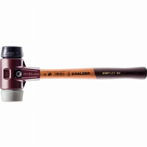 Maillet HALDER SIMPLEX TPE moyen / caoutchouc chargé avec boîtier en fonte malléable et manche en bois - D=60 mm - 3023.060 (1/2)