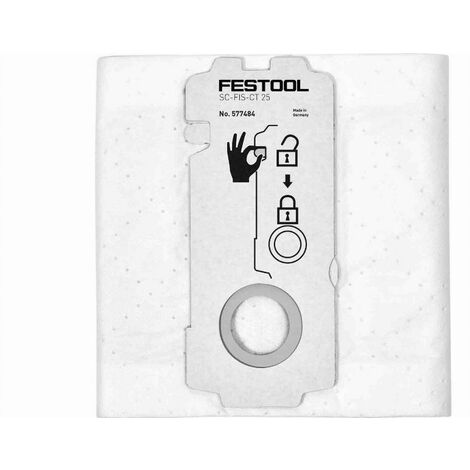 Festool – Sac filtrant 5 pcs pour aspirateur CT 25 – Non tissé haute qualité – Nettoyage autonome des dépôts de poussière – Élimination simple des poussières L et M
