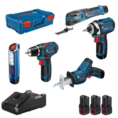 Kit 12V 5 outils (GSR15/GWS76/GOP28/GDR105/GSA14) + 3 batteries 2Ah + L-BOXX - BOSCH - 0615990N1D