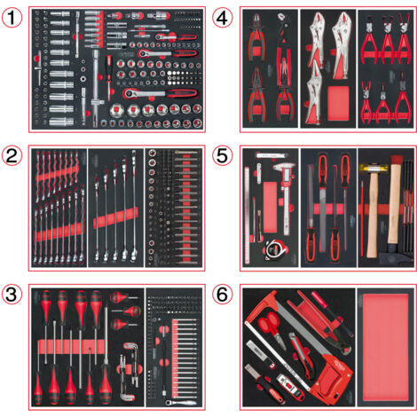 Ks Tools – Composition d'outils 6 tiroirs pour servante – 455 pièces – Outils en acier au chrome vanadium – Découpe laser pour précision – Résistants aux huiles