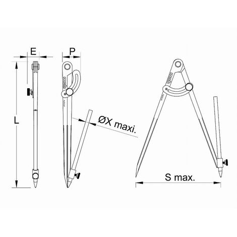 Compas de menuisier 1/4 de cercle porte crayon 400 mm