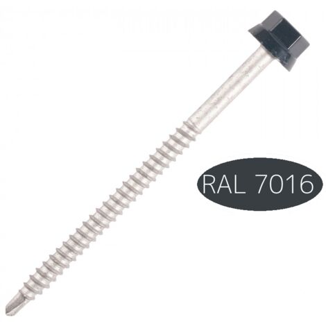 Vis fixation bac acier sur bois ral 7016 - diamètre : 6.3 - Longueur : 75 - Couleur : Gris 7016 - SCELL IT