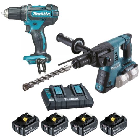 Makita – Perceuse visseuse 18V + perforateur burineur SDS-PLUS 26mm – 2 batteries 18V 4.0Ah – Moteur XPT anti-poussière – LOT0234 (1/5)