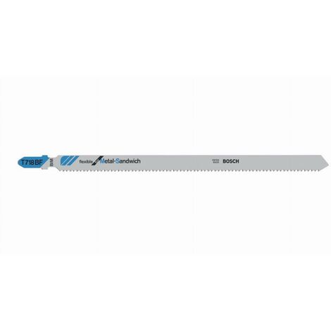 Bosch – Lame de scie sauteuse T 718 BF flexible pour métal sandwich – Longueur 180mm – Denture avoyée et fraisée – carte de 3 – 2608636335