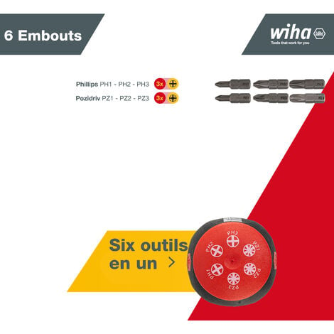 Wiha Tournevis Porte Embout Avec Magasin D Embouts Pozidriv Phillips