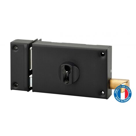 Thirard – Serrure horizontale en applique double entrée à tirage – Axe 70mm – Coffre 140x88mm – Finition époxy noir – Mécanisme 2 tours