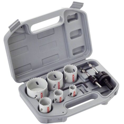 Bosch – Coffret de scies trépan universelles à visser – 6 pièces – Ø 24 à 52 mm pour bois dur et béton – Adaptateur Ø 14-30 mm – 2608580862