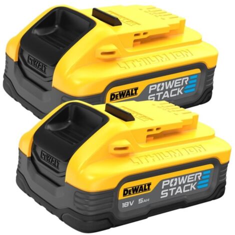 Pack de 2 batteries 18V 5Ah – Technologie POWERSTACK pour performances optimales – Durée de fonctionnement prolongée – Compatible avec outils DEWALT