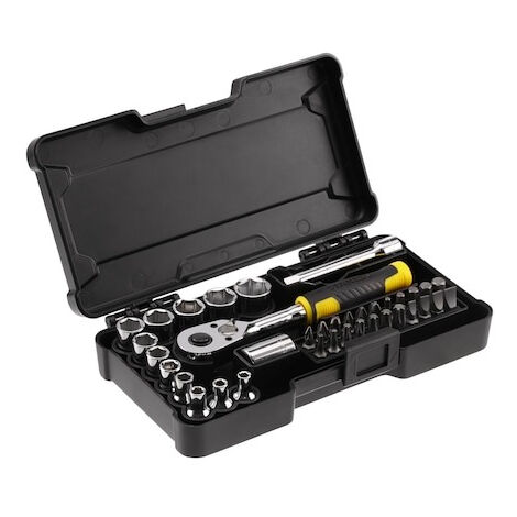 Stanley – Coffret cliquet et douilles 37 pièces – STMT826720 – Cliquet 72 dents ¼’’ – Douilles 4-14mm – Boîtier synthétique compact