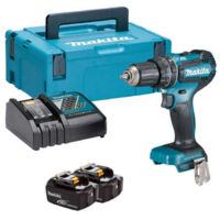 Makita – Perceuse à percussion 18V avec 2 batteries 3.0Ah – Moteur Brushless – Technologie XPT pour durabilité – Éclairage LED intégré
