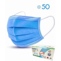 Boîte de 50 masques chirurgicaux de protection 3 plis - bleu