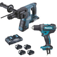 Lot 2 machines MAKITA Perforateur DHR264 + Perceuse visseuse DDF456 + 4 Batteries 18V 4.0Ah - DLX2138PTJ