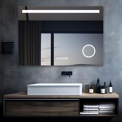 MIQU LED Badspiegel mit Beleuchtung 100x70 cm Badezimmerspiegel Bad Groß Spiegel mit Steckdose Touch Dimmbar Warm / Weiß Front Licht Beschlagfrei Wandspiegel für Badezimme