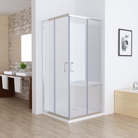 MIQU Duschkabine Eckeinstieg Duschwand mit Doppel Rollen Schiebetür, 5mm ESG Sicherheitsglas, Komplett Glas Dusche Duschabtrennung Höhe 185cm, Silber 80x80 cm ohne Duschwanne
