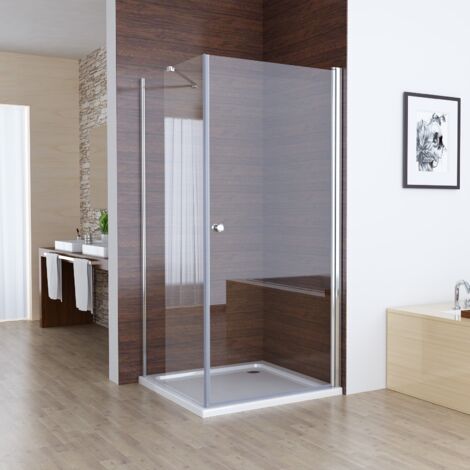 MIQU Duschkabine Eckeinstieg Schwingtür Duschabtrennung, 6mm ESG Glas Duschwand, Pendeltür Komplett Dusche Höhe 185, ohne Duschwanne, 100x90 cm ( 100 Duschtür + 90 Seitenwand )