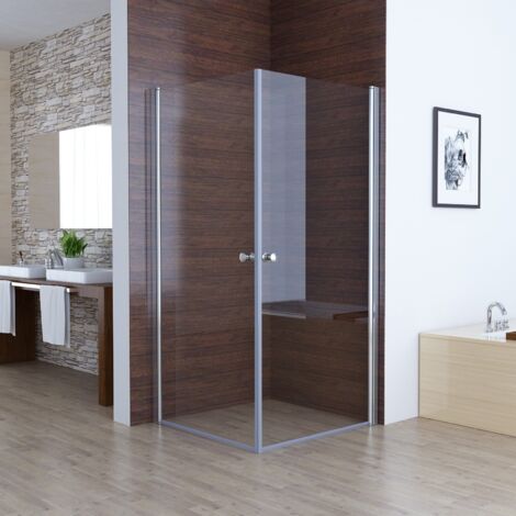 MIQU Duschkabine Eckeinstieg mit 180° Doppel Schwingtür, Pendeltür Duschwand ESG Glas Rahmenlos Duschabtrennung, Komplett Dusche Höhe 185cm ohne Duschwanne, 100x100 cm