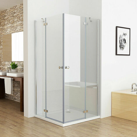 MIQU 90 x 75 cm Duschkabine Eckeinstieg Duschwand Duschabtrennung mit 90x75 Duschtasse ESG Glas