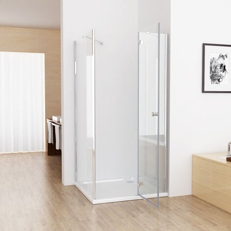 MIQU Duschkabine Eckeinstieg 90x90 cm Dusche Falttür 90 mit Seitenwand 90 ESG Glas 195cm