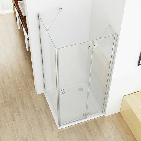 MIQU Duschkabine Eckeinstieg 90x90 cm Dusche Falttür 90 mit Seitenwand 90 ESG Glas 195cm