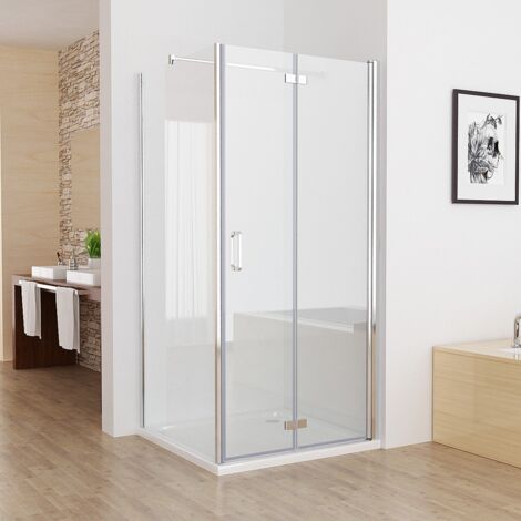 MIQU Duschkabine 120x90 Eckeinstieg Dusche 180° Falttür Duschwand mit Seitenwand 92cm NANO Glas 195cm Rahmenlos (1/5)