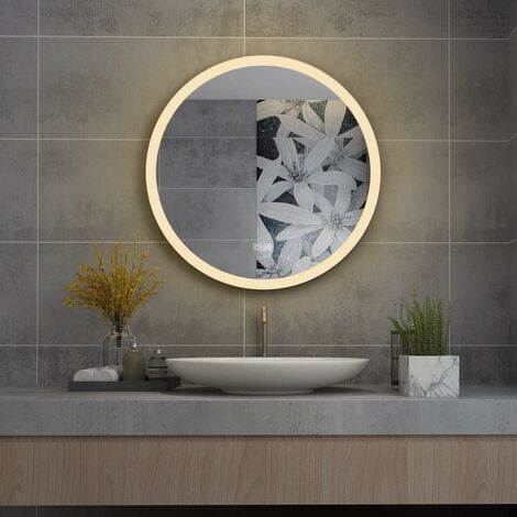 MIQU LED Badspiegel 60 x 60 cm Rund Badezimmerspiegel mit Beleuchtung  warmweiß / kaltweiß dimmbar Lichtspiegel Wandspiegel