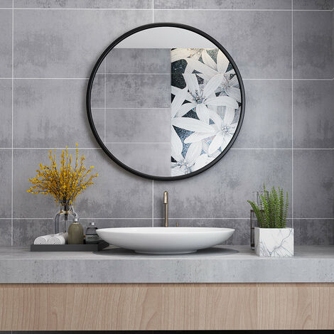 MIQU Badezimmerspiegel 50x50 cm Badspiegel ohne Beleuchtung Rund Spiegel  Schwarz Metallrahmen Wandspiegel für Badezimmer, Wohnzimmer, WC