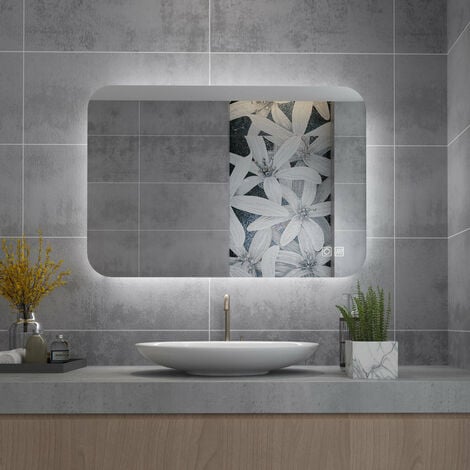 MIQU Badspiegel LED Badezimmerspiegel mit Beleuchtung warmweiß / kaltweiß dimmbar Lichtspiegel großer Wandspiegel für Bad WC