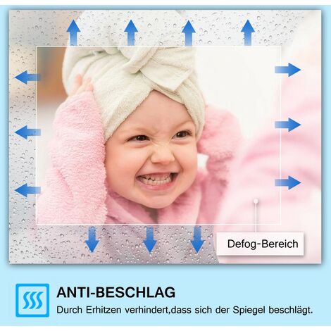 MIQU Badspiegel LED Badezimmerspiegel mit Beleuchtung warmweiß / kaltweiß dimmbar Lichtspiegel großer Wandspiegel für Bad WC