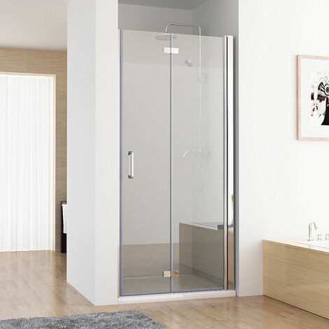 MIQU Nischentür 90 x 185 cm Duschabtrennung 180° Schwingtür Falttür Duschwand Dusche NANO Echtglas