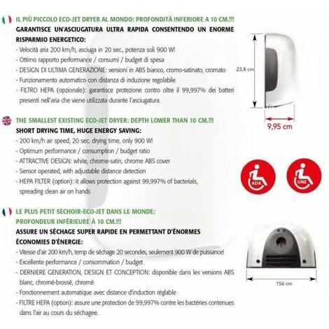 Sèche-mains électrique 900W Vama SMART JET MINI NF noir mat