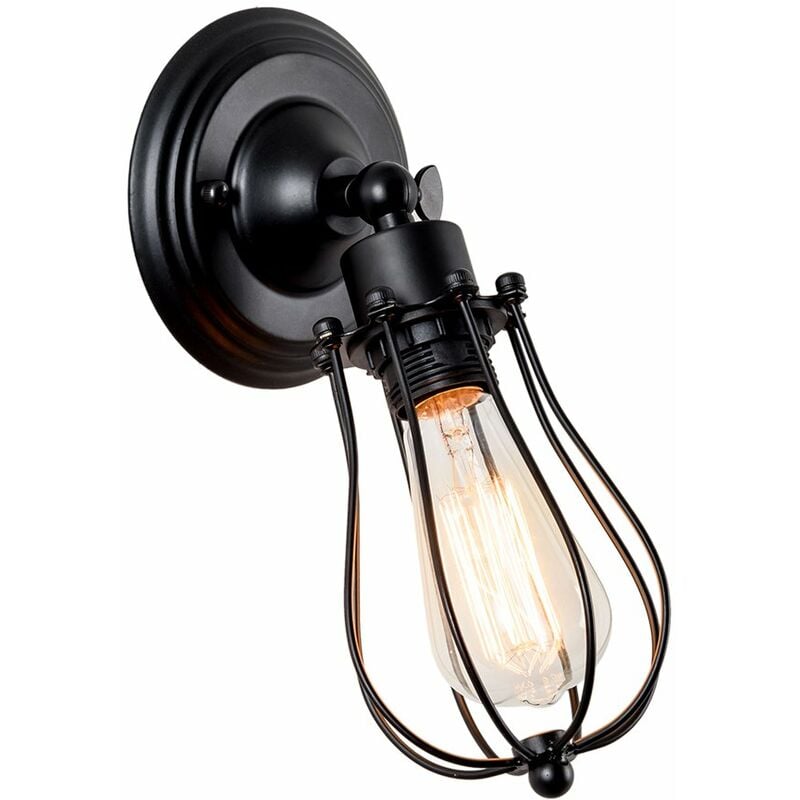 Lampada da Parete in Stile Campagna Plafoniere a Gabbia Regolabile in  Metallo Lampadario Vintage Applique Industriale per Interno Domestico Loft  Nero Attacco E27