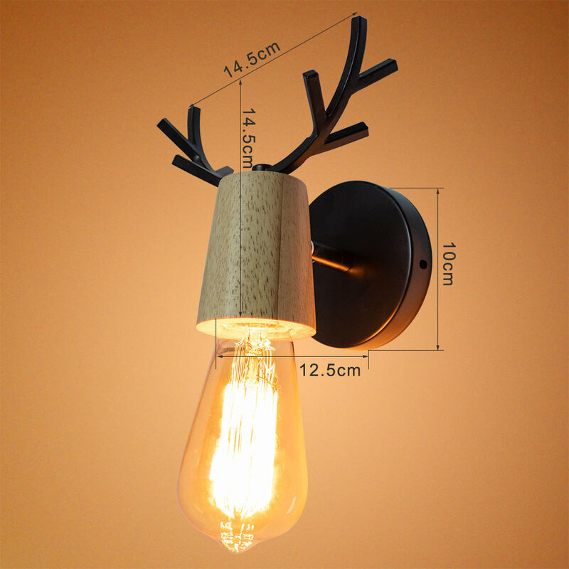 Applique da parete rustica in corno di cervo,1 lampada applique E27 con base in legno,Retro Lampada Da Parete Creativa