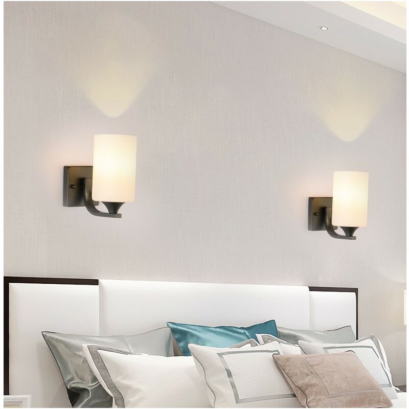 (2PCS) Applique da Muro Retrò Moderna Lampada da Parete Moderna Paralume in  Vetro Nero per Camera da Letto, Soggiorno, Corridoio, Hotel