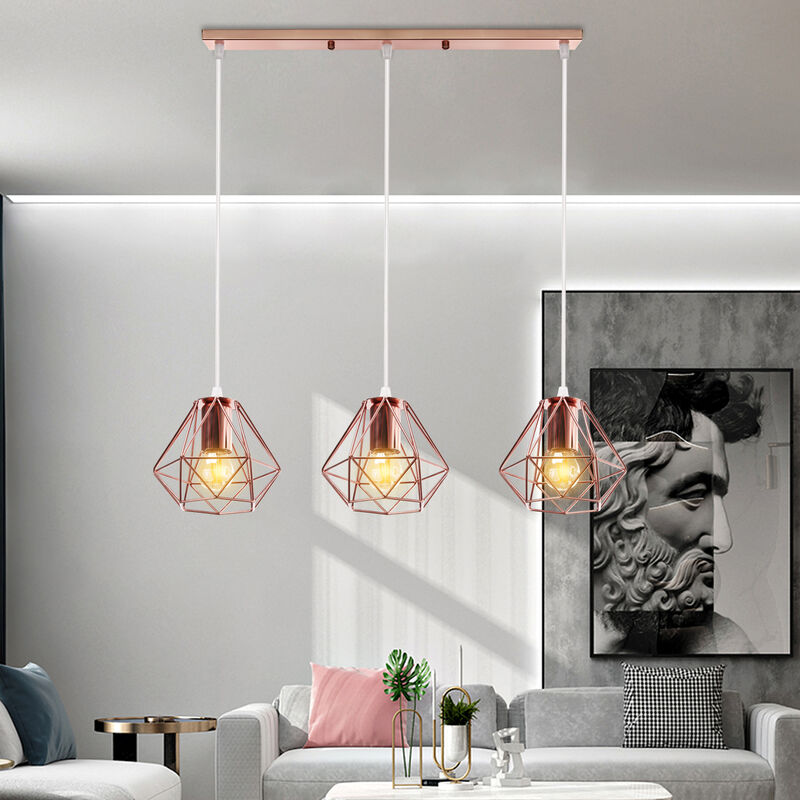 Lampadari a Sospensione Vintage Moderna Lampadari a Sospensione in Metallo  in Ferro, Ø16CM Lampadari a Sospensione per Interni Oro Rosa Retrò a 3 Luci  Minimalista per Soggiorno Corridoio Ristorante