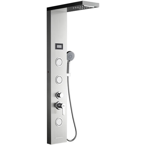 Panneau de Douche Colonne de Douche LED en Acier Inoxydable 304 Panneau de Douche avec Douche à Main Multi-Fonctionnel l'Eau de Sortir