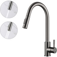 Lonheo Mitigeur de Cuisine Gris Rotatif à 360° Robinet Cuisine en Acier Inox avec 2 Fonctions Douchette Extractible