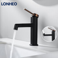 LONHEO Mitigeur de Lavabo Bec Pivotant 360° Robinet à Eau Chaude et Froide pour Vasque Robinet de Salle de Bain avec Barboteur démotable, Noir