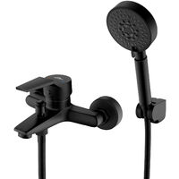 Auralum Robinet Baignoire Noir avec Douchette à Main 5 Jets, Mitigeur Douche avec Support et Flexible 1,5m, Robinet Bain Douche Mural en Laiton pour Salle de Bain