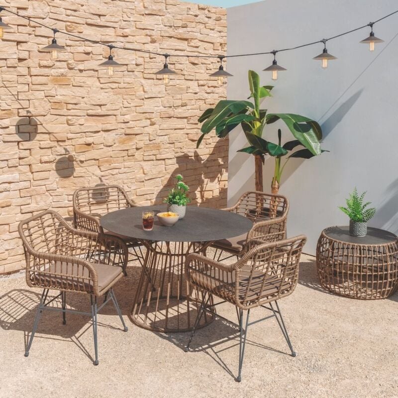 Conjunto de Terraza Plegable Metálico de 2 Sillas y Mesa Redonda Bistreau  Gris Thinia Home