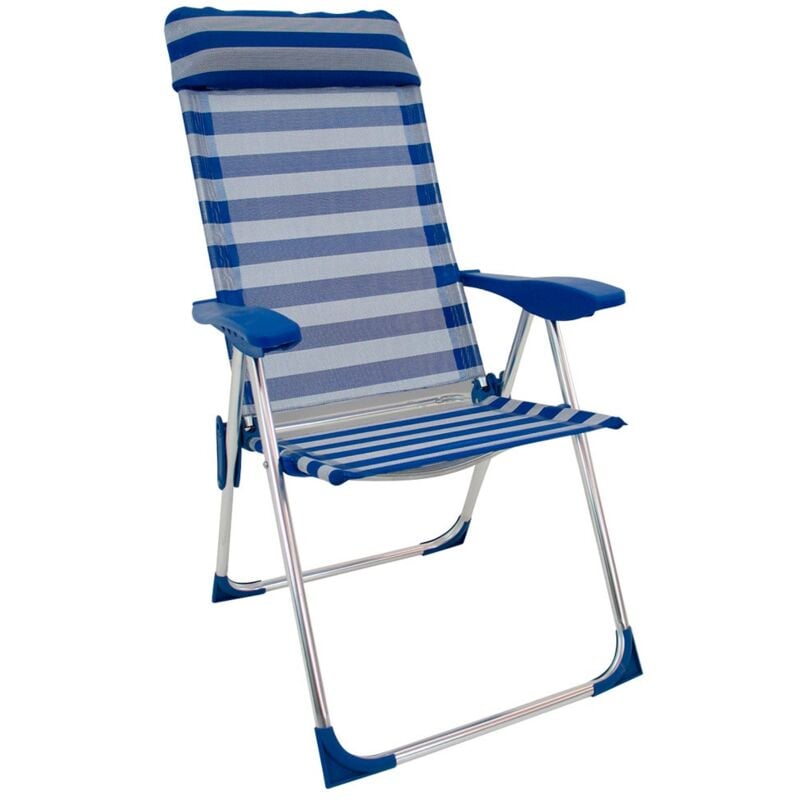 Silla Plegable con cojín para la Playa 5 Posiciones (Blanco y Azul)