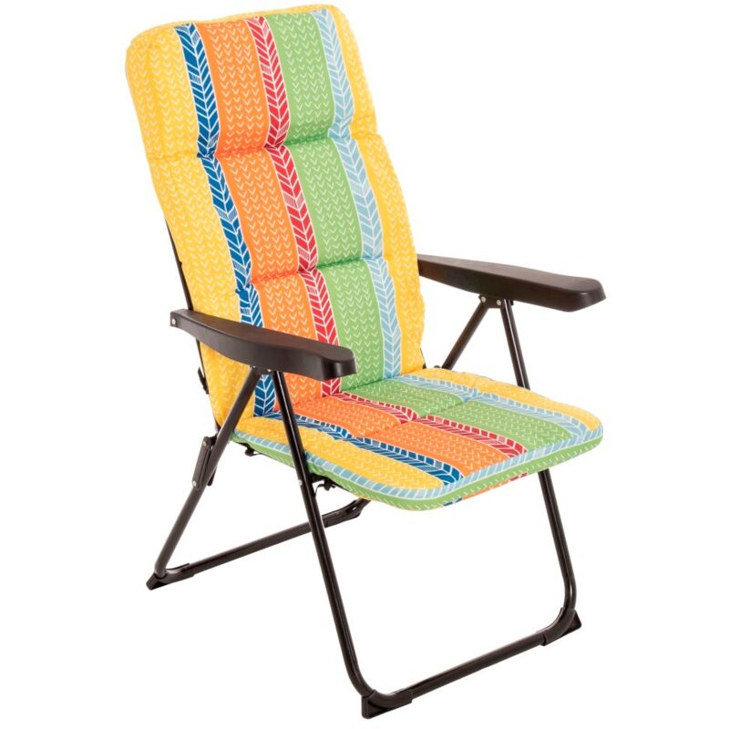 Sillón de playa y camping acolchado de 4 posiciones de acero y lona (Sin Reposapies, Multicolor)