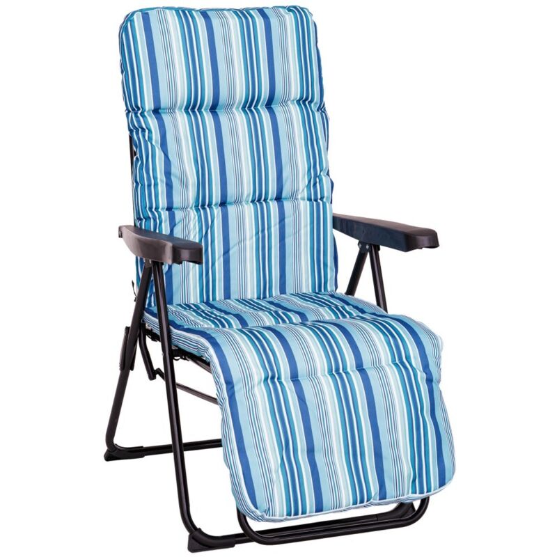 Sillón de playa y camping acolchado de 4 posiciones de acero y lona (Con Reposapies, Azul)