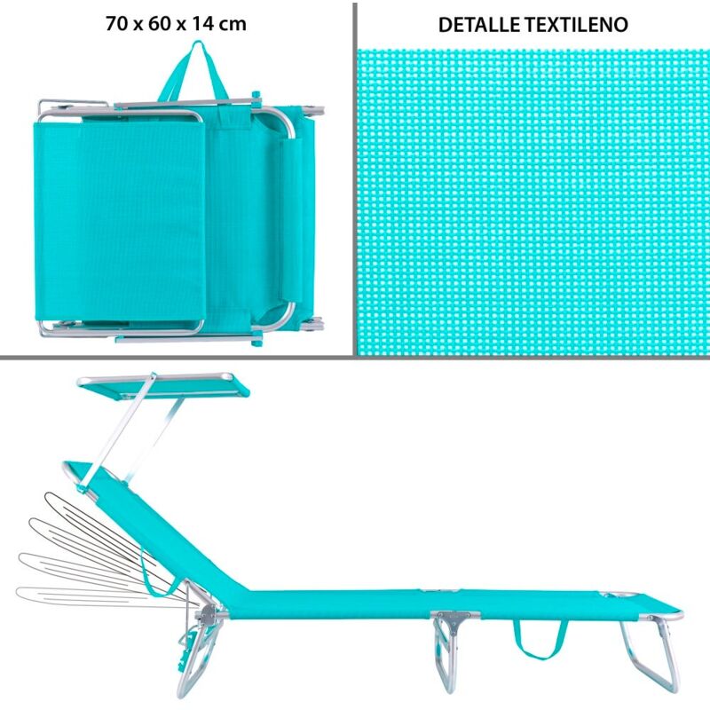 Tumbona Playa Cama Con Parasol De 3 Posiciones Azul De Aluminio Y Textileno  De 190x58x25 Cm con Ofertas en Carrefour
