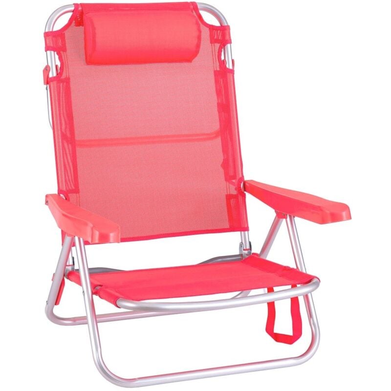 Silla Playa con cojín de 4 Posiciones de Aluminio y textileno de 61x47x80 cm (Coral)