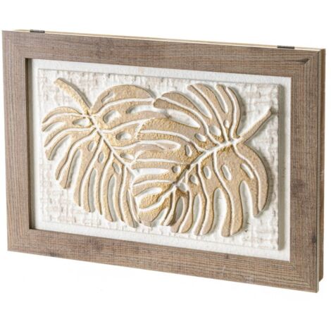 Cuadro cubrecontador con Relieve exótico de Lienzo Blanco y Natural, de 50x35 cm