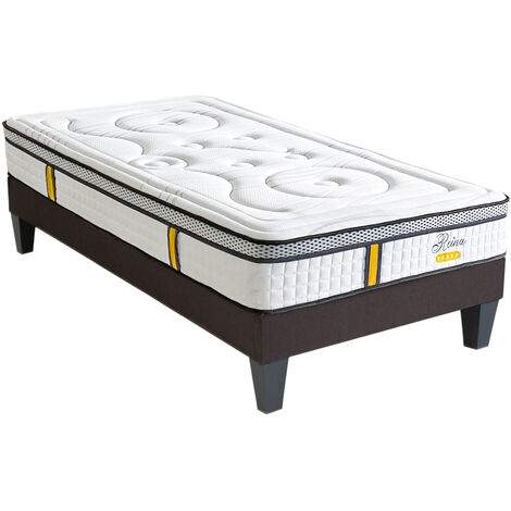 BELLECOUR LITERIE  Pack REINA 2.0 90x200 cm  Matelas Ressorts ensachés + Sommier Bois + Protège matelas anti punaise (1/5)