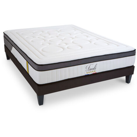 BELLECOUR LITERIE  Pack TIVOLI 160x200 cm  Matelas Mémoire de forme + Sommier Bois + Protège matelas anti punaise (1/5)