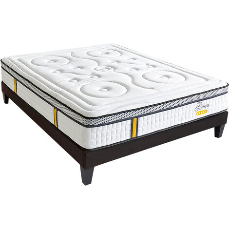 BELLECOUR LITERIE  Pack REINA 2.0 140x190 cm  Matelas Ressorts ensachés + Sommier Bois + Protège matelas anti punaise (1/5)